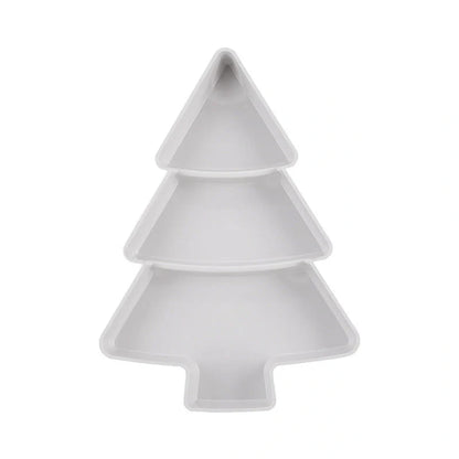 Christmas tree shaped plastic platter with divided sections for snacks and desserts