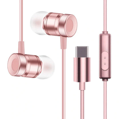 In-ear music video headphones with environmental protection TPE material in black, silver, pink, and gold