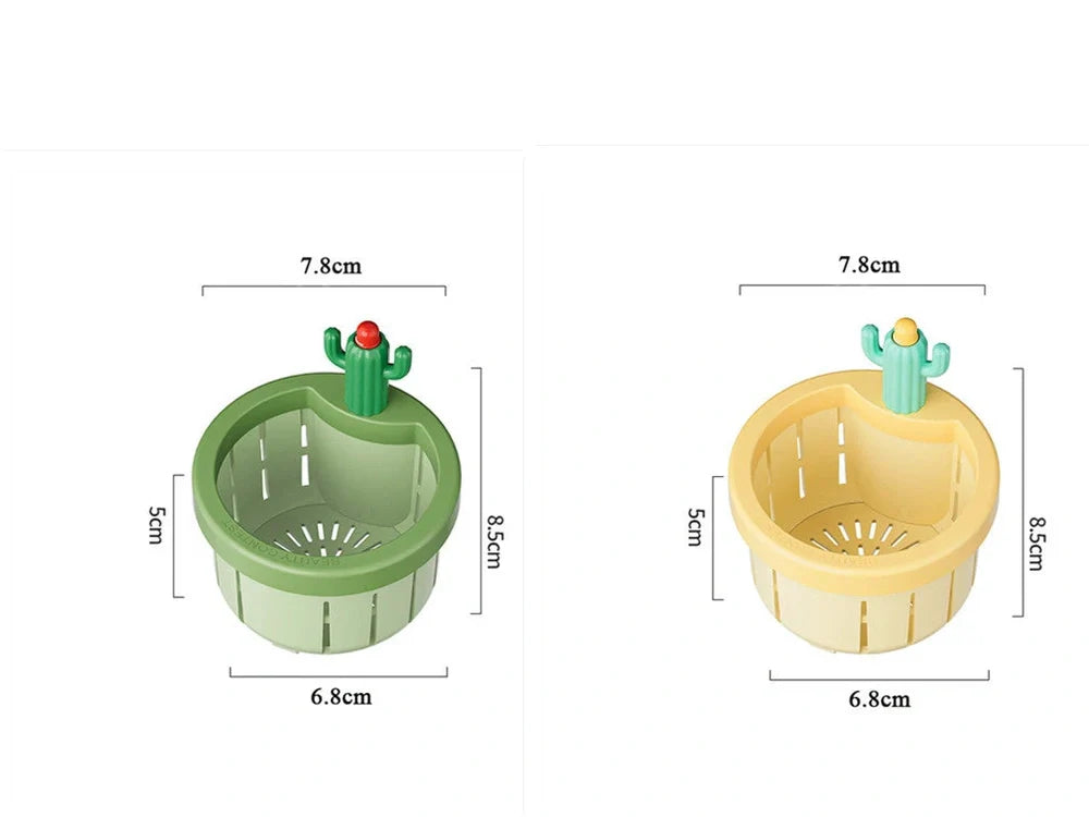 Green cactus-shaped PP sink filter basket with widened gasket on kitchen drain, 10cm height