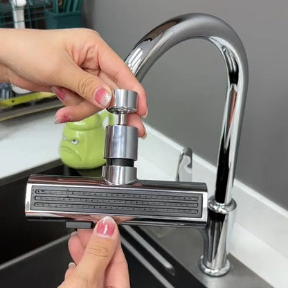 Premium waterfall kitchen faucet with versatile water modes, including waterfall, strong pressure, scraper, and gentle shower settings