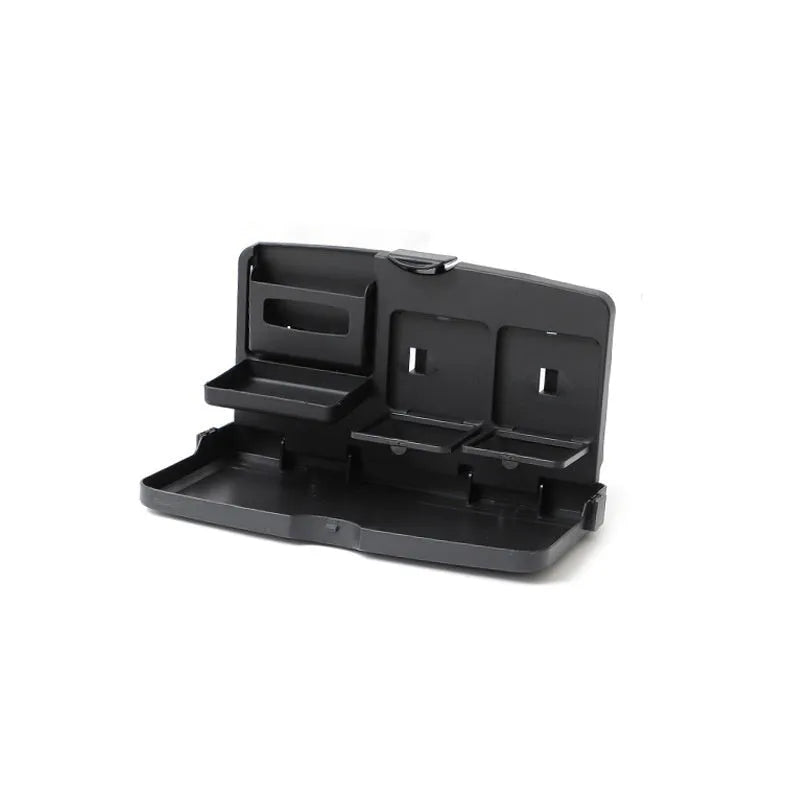 Foldable black car laptop and dining tray with cup holder on a steering wheel