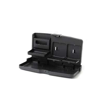 Foldable black car laptop and dining tray with cup holder on a steering wheel