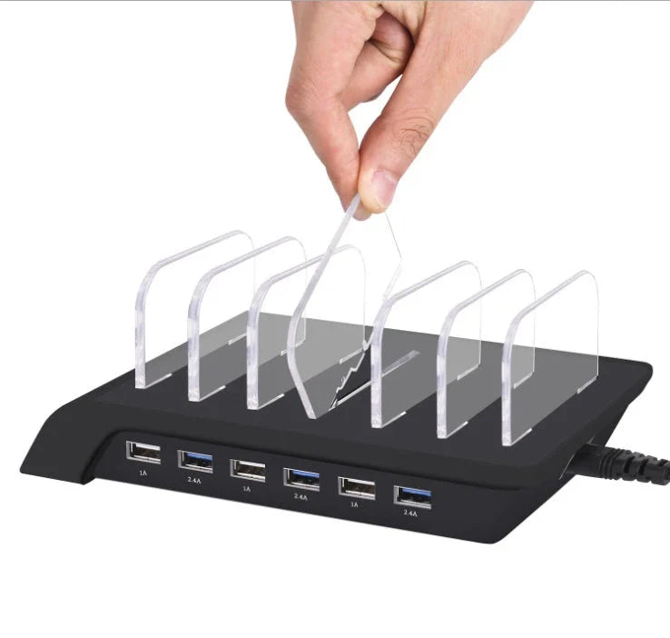 Premium 6-Port USB Charging Station for Mobile Devices - Sleek and Compact Charging Hub with Smart Charging Reminders