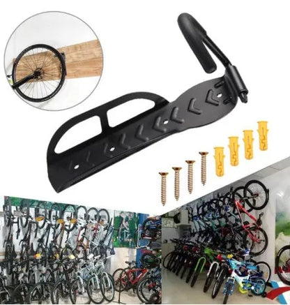 Black stainless steel wall mount bike rack with sponge-covered hook, 260x130x70mm, 30 kg capacity