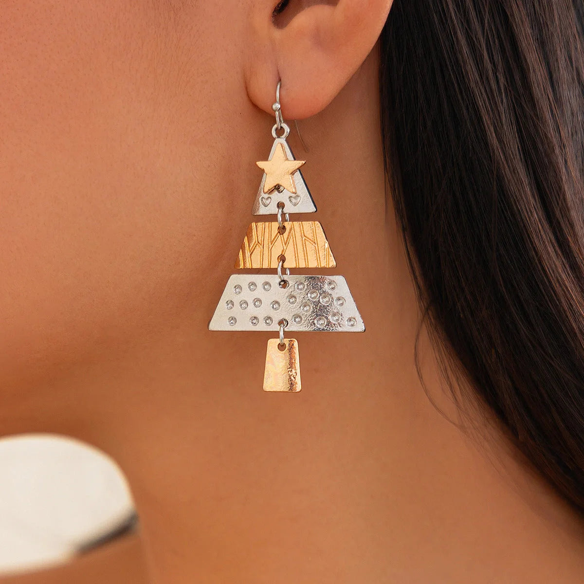 Christmas Tree Necklace and Earrings Set with five-pointed star design in mixed colours