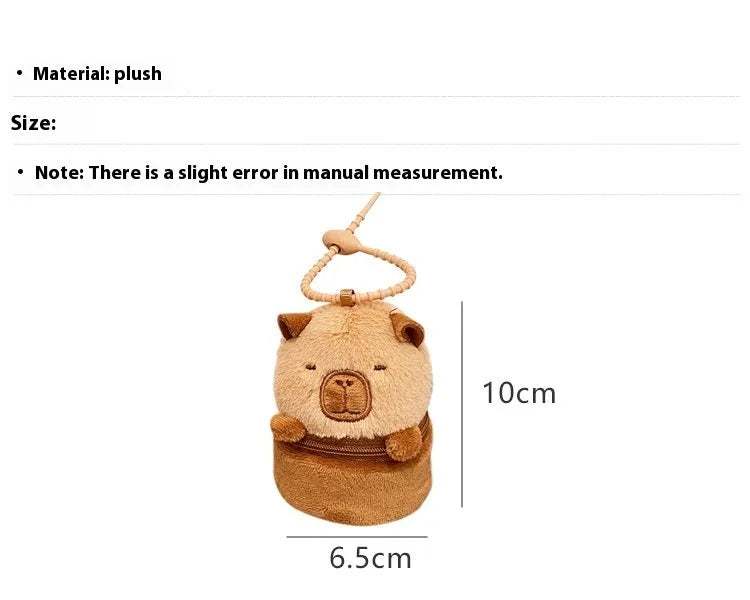 Brown plush animal coin purse and earphone bag with embroidery for daily matching