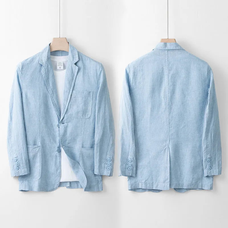 Men's casual linen suit jacket in loose fit available in five solid colours