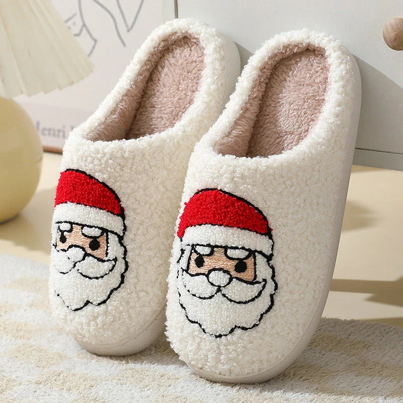 Cozy Christmas Home Slippers with Cute Santa Claus, Moose, and Gingerbread Man Designs