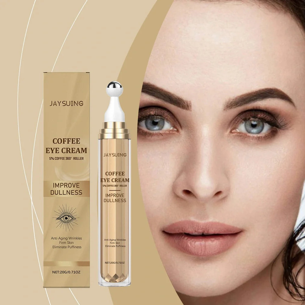 Caffeine firming eye cream in 5cm container with 20g formula for under-eye puffiness and hydration