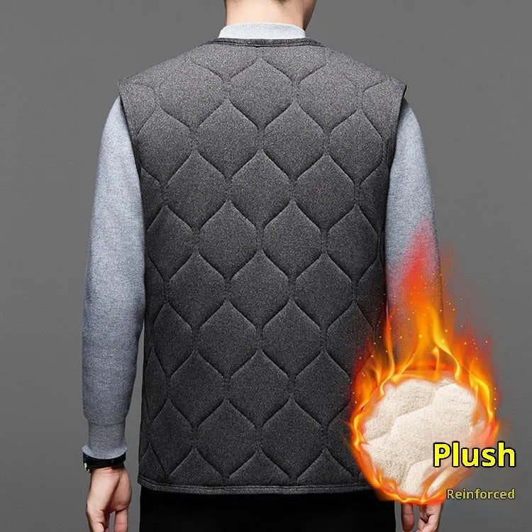 Men's fleece-lined thick cotton vest in black or gray, sleeveless cardigan, sizes M to 4XL, no hood
