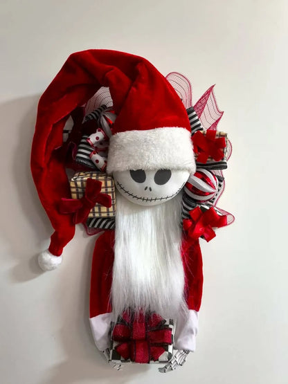 Jack doll Christmas garland with wooden structure and cloth details for window display