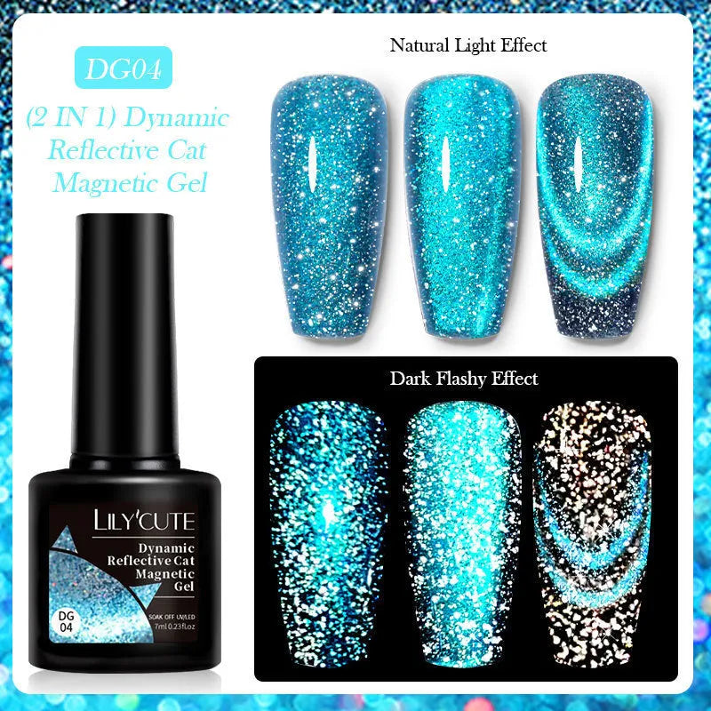 Diamond debris glitter cat eye nail polish gel in six fluorescent colours with nail glue