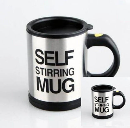 Self-stirring magnetic mug in stainless steel with food-grade PP plastic lid