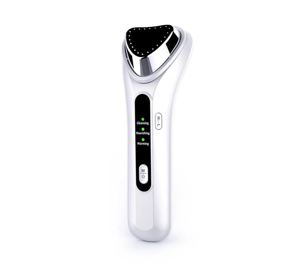 Electric Ultrasonic Facial Beauty Device in white, compact and USB-powered for skincare