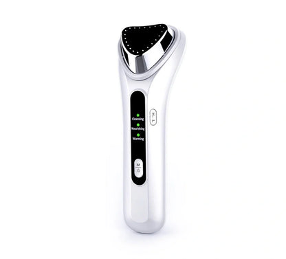Electric Ultrasonic Facial Beauty Device in white, compact and USB-powered for skincare
