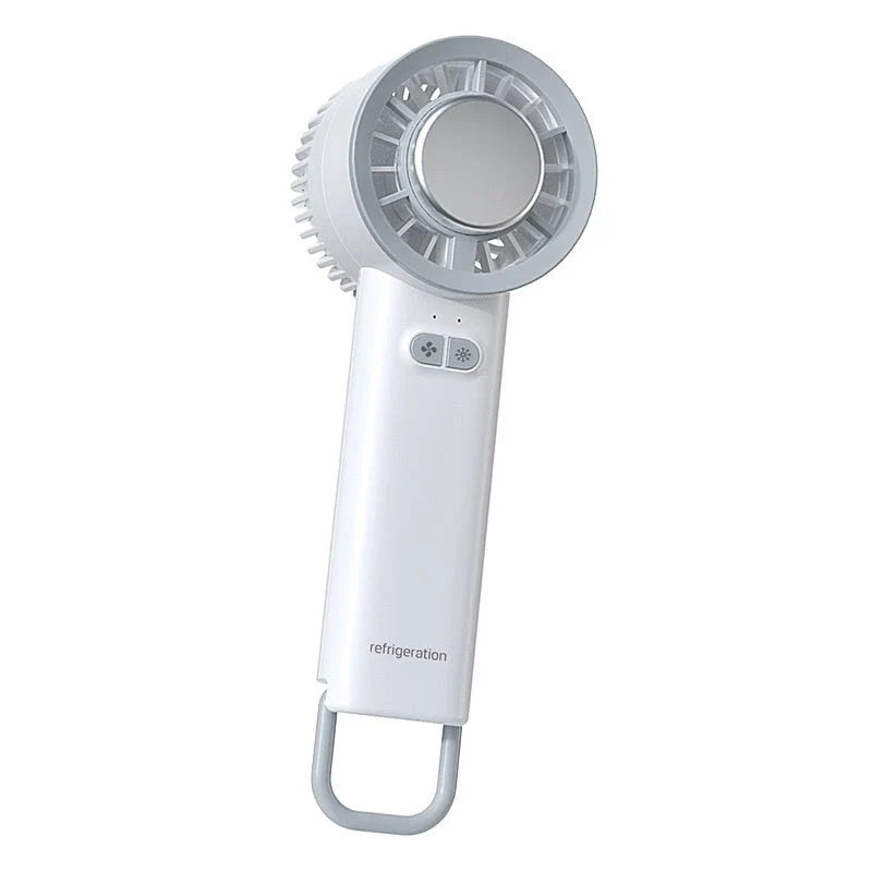 Powerful handheld turbo fan with ice-cooling technology for portable, refreshing airflow anytime