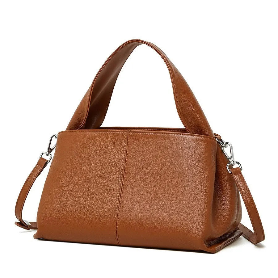 Women's genuine leather messenger bag in horizontal square shape with retro texture cowhide and shoulder straps
