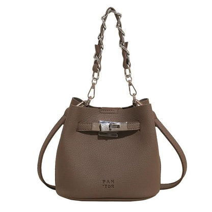 Retro soft PU leather shoulder bucket bag in black with internal organiser compartments