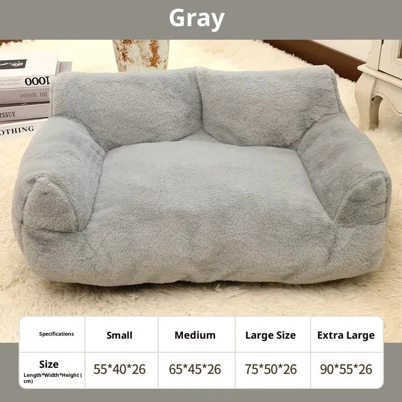 Rabbit plush sofa-style dog pet bed in pink, milky white, golden brown or light grey, four sizes
