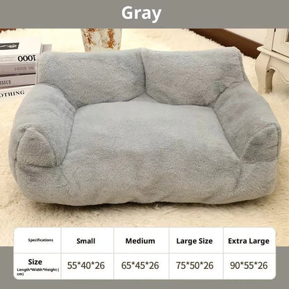 Rabbit plush sofa-style dog pet bed in pink, milky white, golden brown or light grey, four sizes