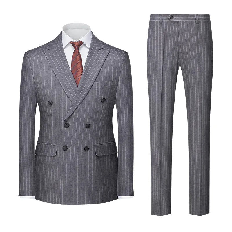 Men's striped double-row two-button business suit in slim fit with trousers