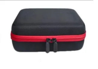 Red cube-shaped EVA essential oil storage bag with 30 compartments, shown mounted on a wall.