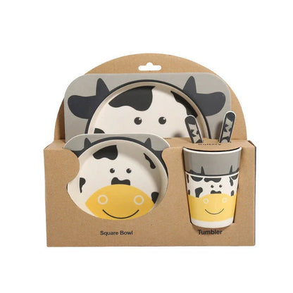 Stylish bamboo fibre children's tableware set with playful animal designs