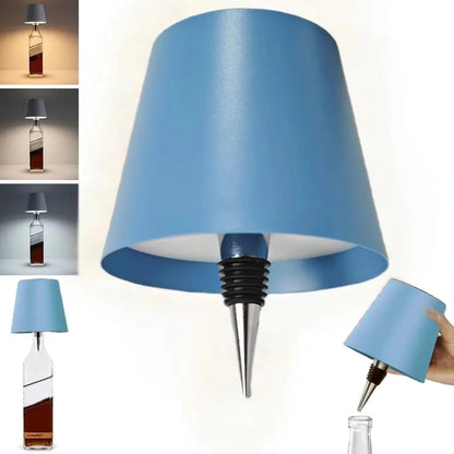 White and black LED wine bottle table lamps with USB charging and dimmable lighting on wooden surface
