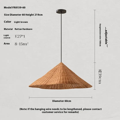 Rattan woven ceiling lamp with Silent Wind style in natural finish, shown from below