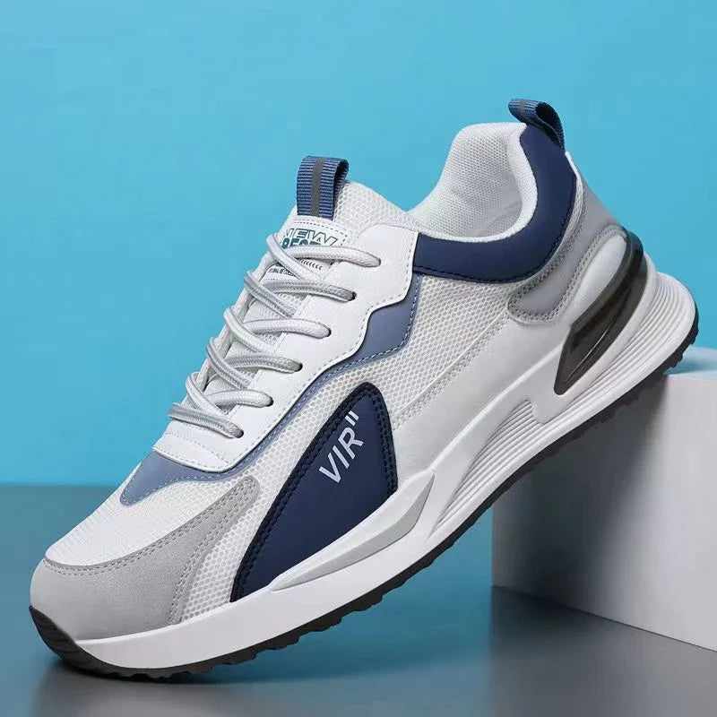 Stylish and breathable mesh sneakers with a unique color block design, suitable for casual wear and athletic activities.