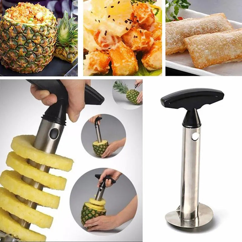 Stainless steel pineapple peeler tool with ABS handle in black, green and yellow colour options