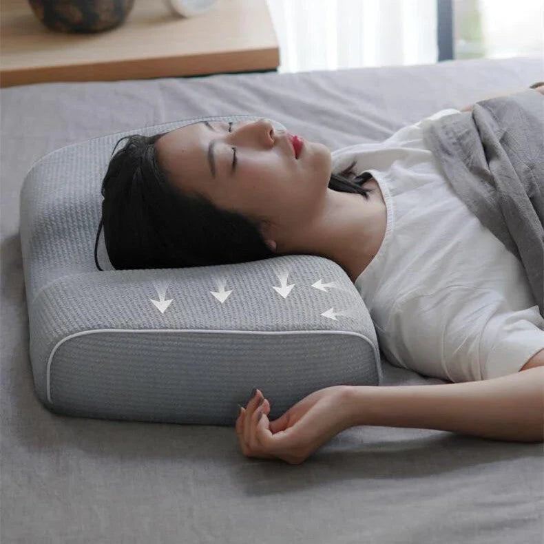 Adjustable memory foam massage pillow with knitted cotton cover for neck pain relief and customized comfort