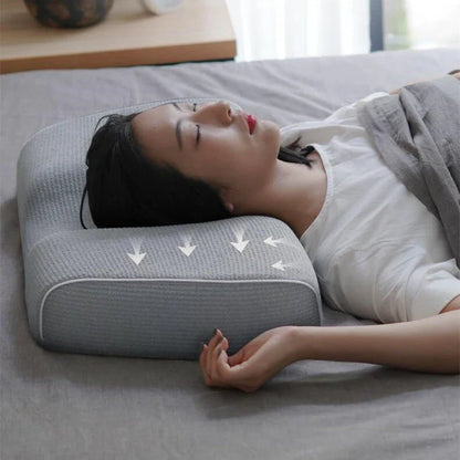 Adjustable memory foam massage pillow with knitted cotton cover for neck pain relief and customized comfort