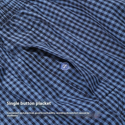Men's loose boxer shorts in blue cotton, mid waist, plus size S-XL
