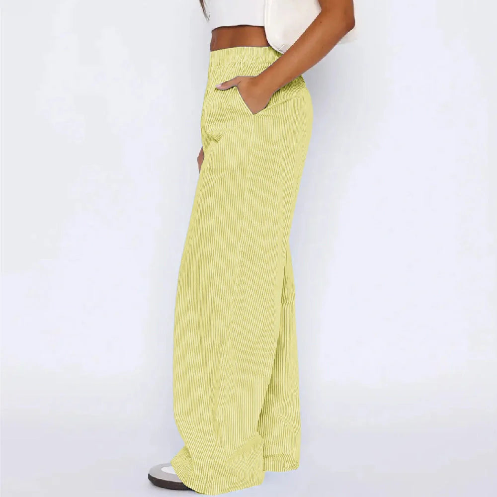 Stylish women's striped high waist wide leg trousers with pockets in various colors