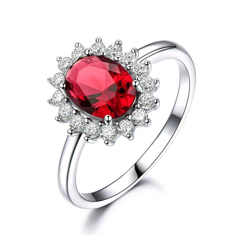 Copper women's ring with flower design in green, blue, or red electroplated finish