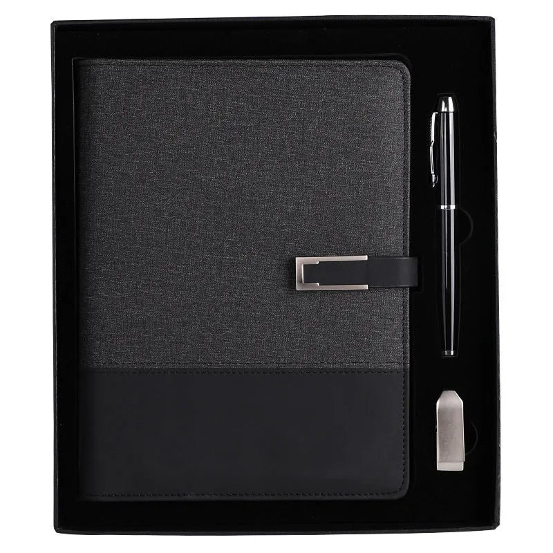 A5 soft PU leather notebook in Business Brown colour, showing thick wood-free paper inside.