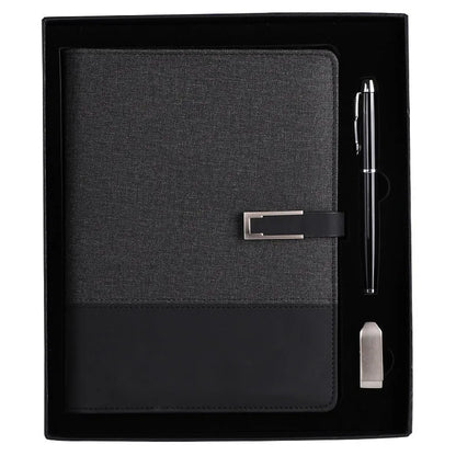 A5 soft PU leather notebook in Business Brown colour, showing thick wood-free paper inside.