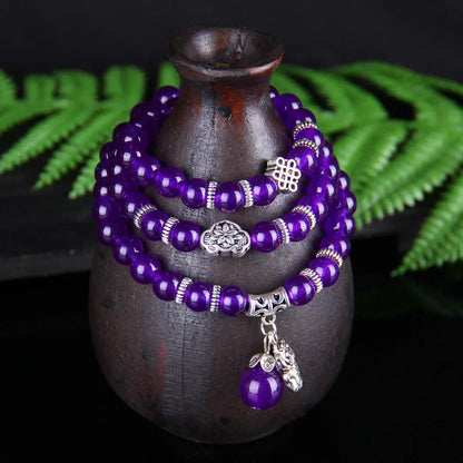 Purple chalcedony bracelet with three circles of beads in ethnic women's style