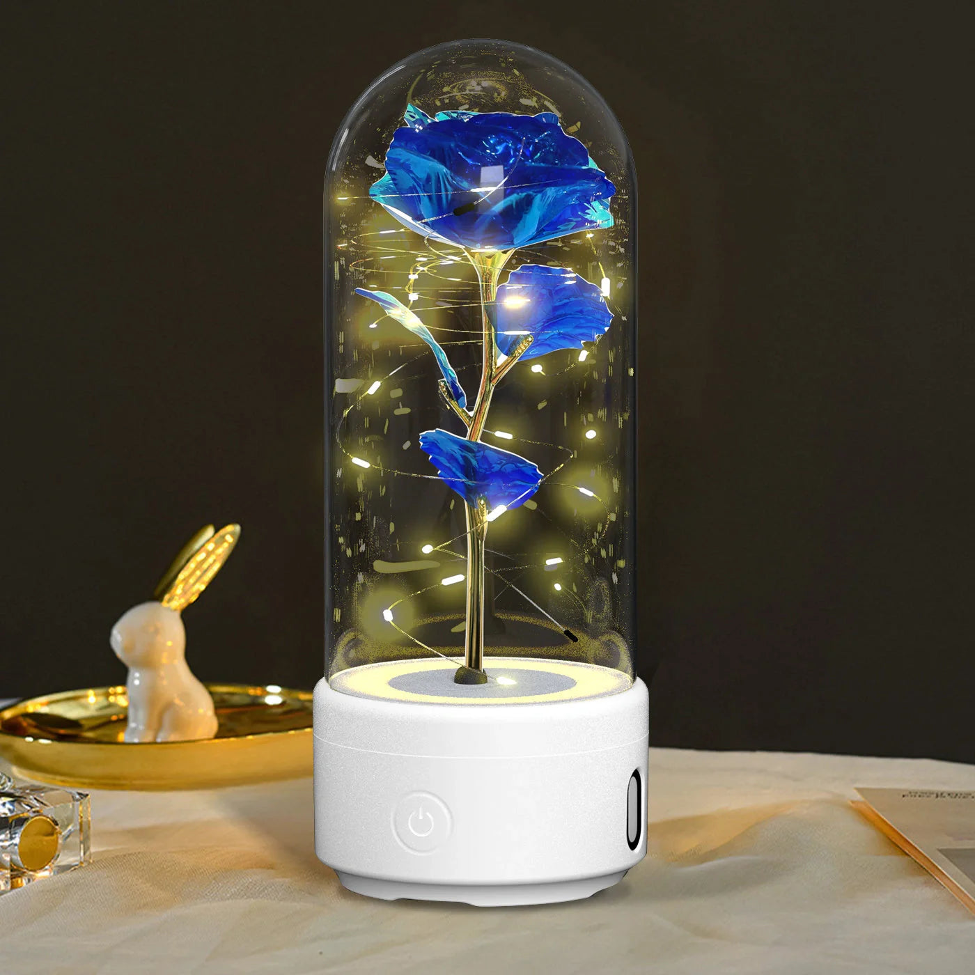 Elegant rose-themed LED light and Bluetooth speaker for romantic ambience and immersive audio experiences