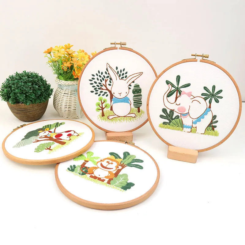 DIY embroidery material package for fabric home decoration, made from cotton and linen fabric in the Rabbit's Secret cartoon style, including one piece of embroidery for craft projects.