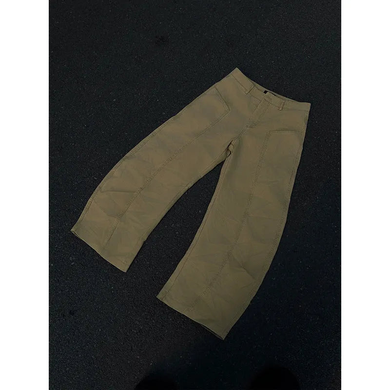 Men's khaki cotton straight-leg casual trousers American retro style
