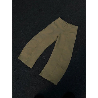 Men's khaki cotton straight-leg casual trousers American retro style