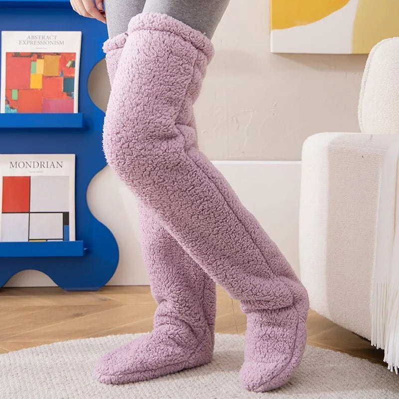 Cozy over-the-knee fuzzy socks in a variety of colors for winter warmth and comfort