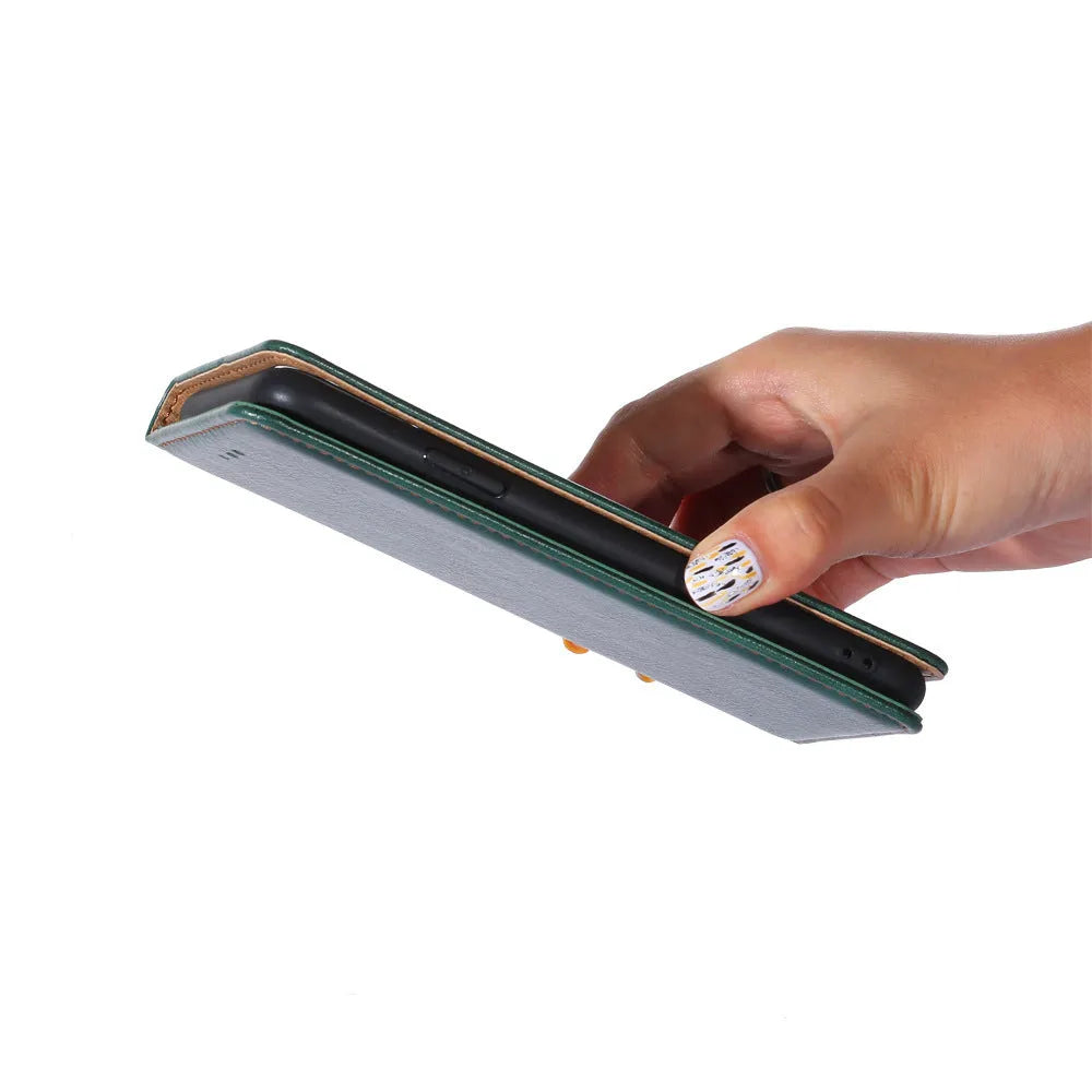 Magnetic leather PU flip phone case for Samsung Note and S Series with card slot and adjustable bracket