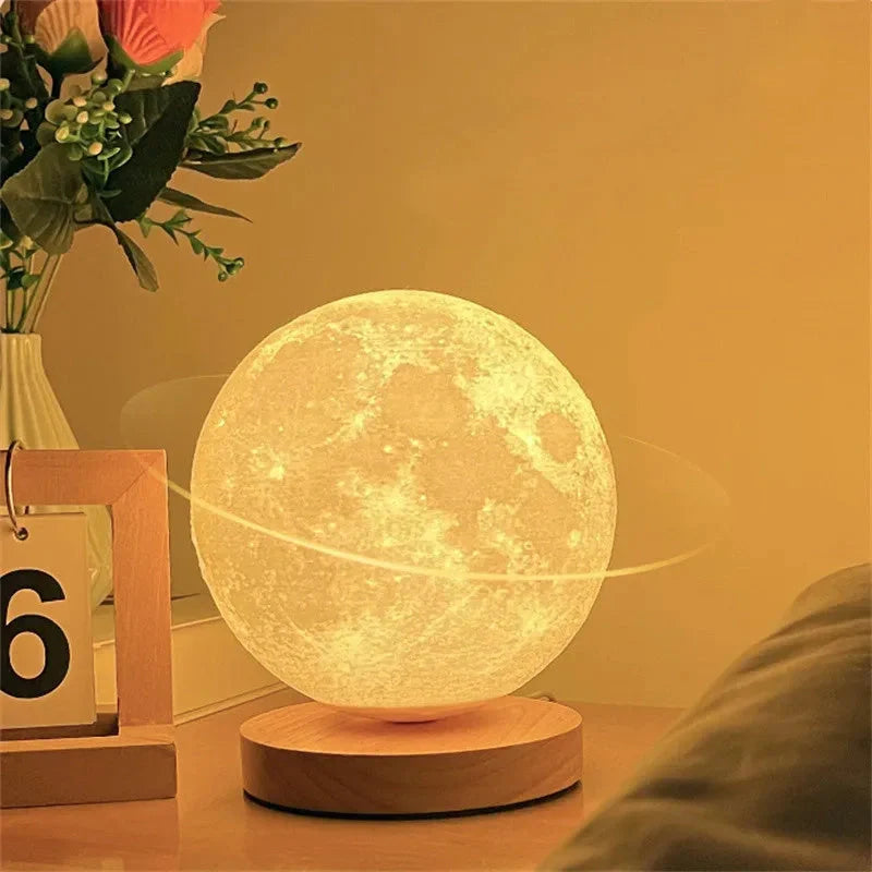 3D Magnetic Floating Levitating Moon Lamp with remote control on oak base