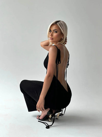 Backless lace-up long summer dress in various colours