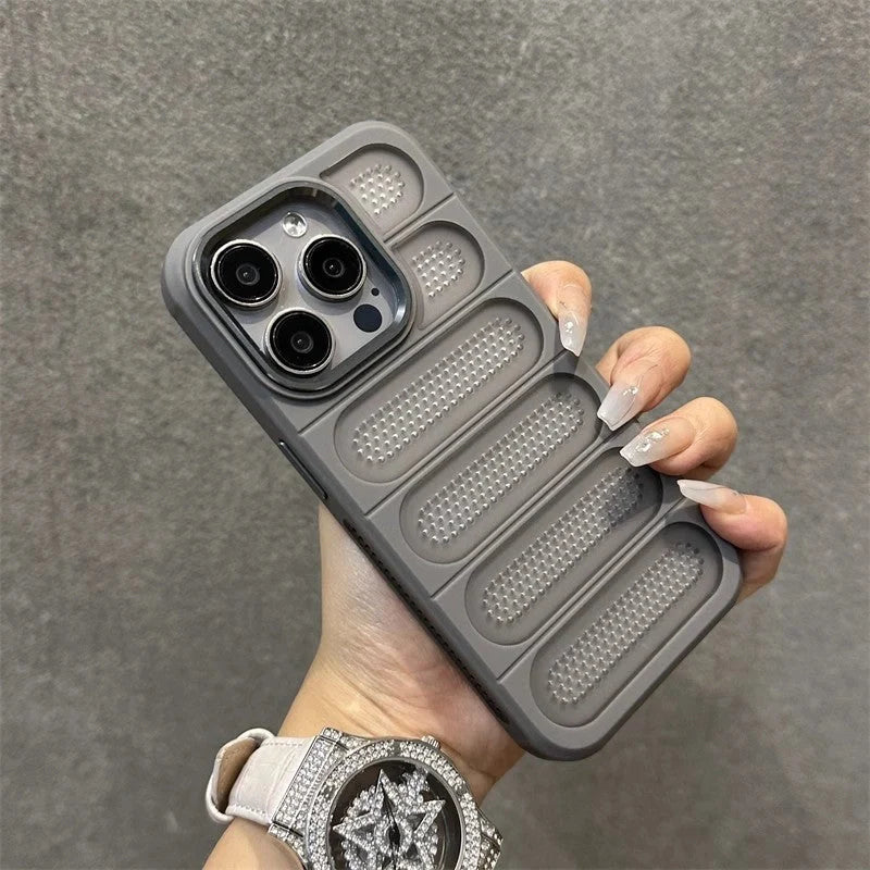 Breathable mesh case for ApplePhone with matte finish and cooling metal lens ring
