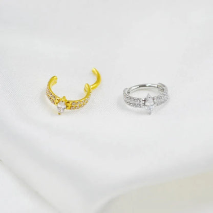 Heart shaped zircon earrings in titanium steel with diamond treatment in gold and silver colour options