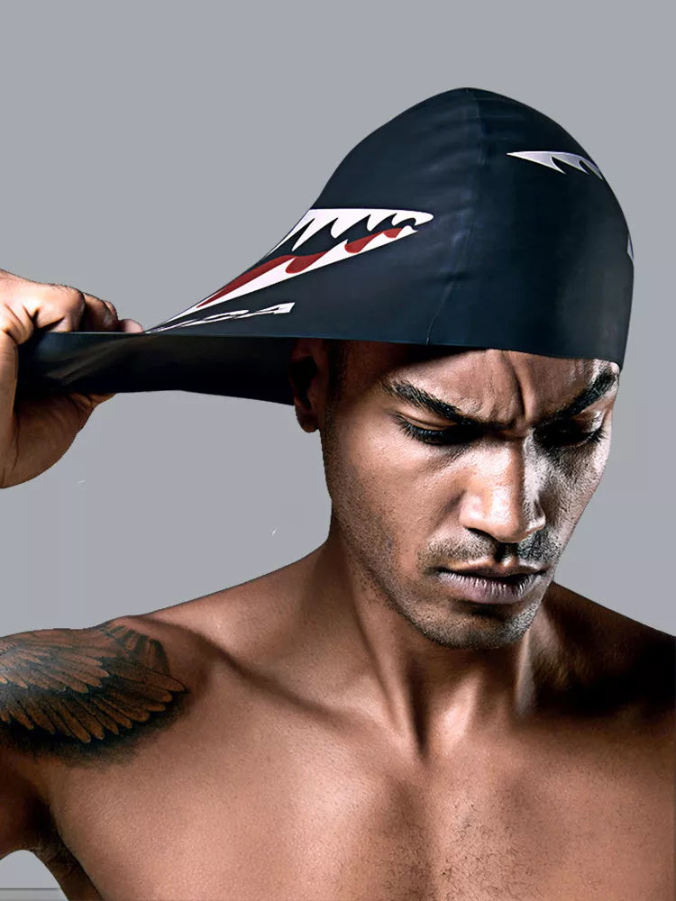 Printed silicone swimming cap in large size for unisex use